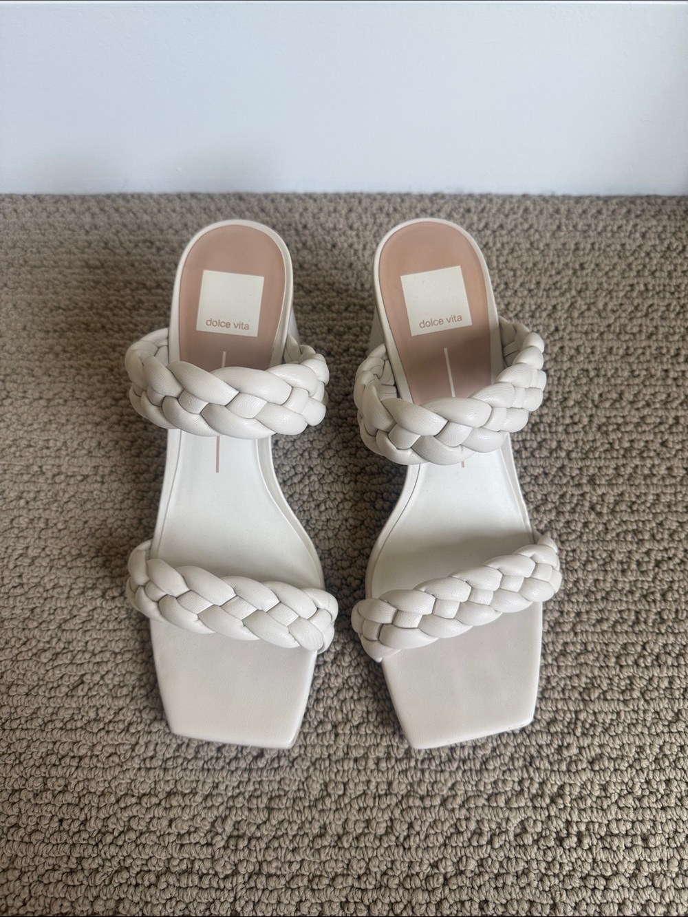Dolce Vita Braided Double-Strap Cream Slide Heels